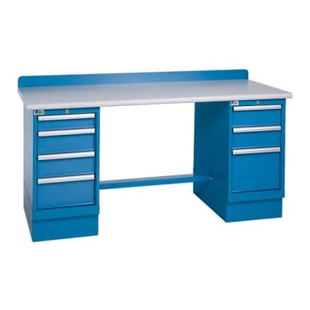 Lista International Technical Workbench w/3 and 4 Drawer Cabinets, Plastic Laminate Top - Blue XSTB43-72PT/BB